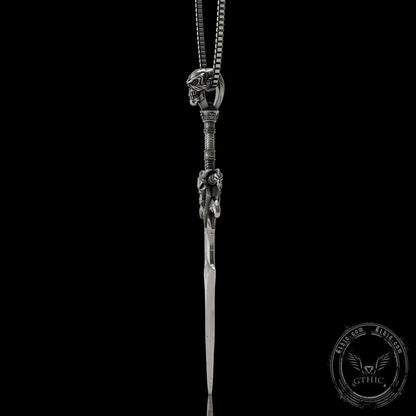 Demon Skull Sterling Silver Sword Weapon Pendant