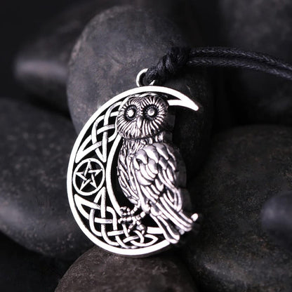 Mystical Owl and Crescent Moon Pentacle Necklace: a Wiccan Amulet for Owl Enthusiasts