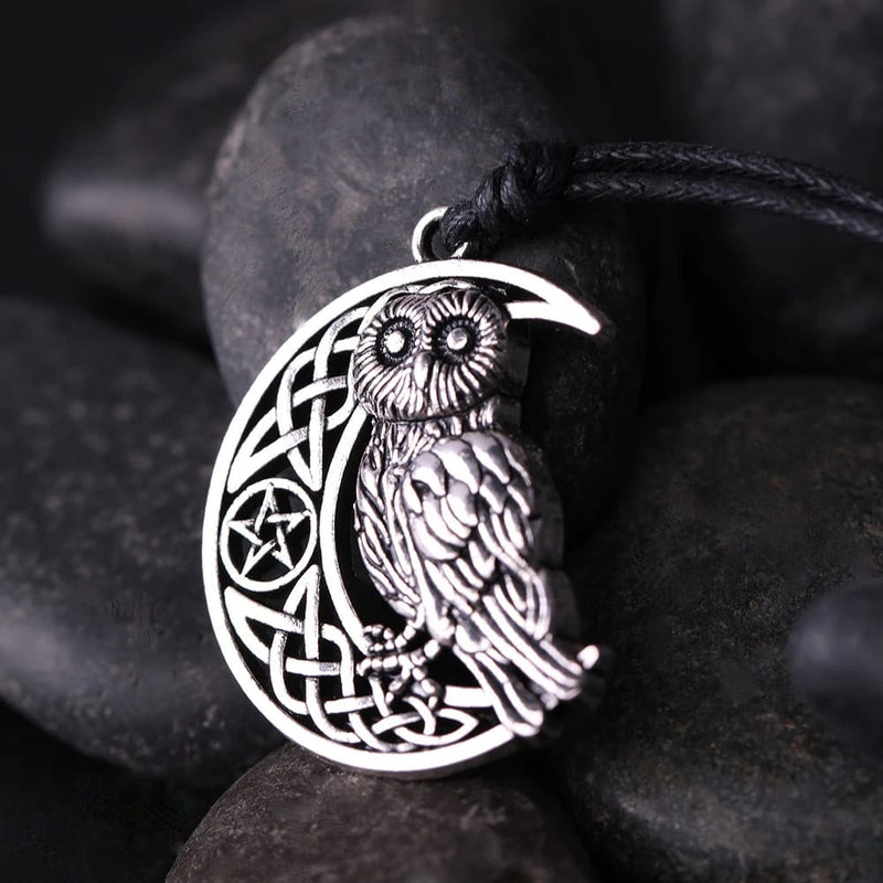 Mystical Owl and Crescent Moon Pentacle Necklace: a Wiccan Amulet for Owl Enthusiasts