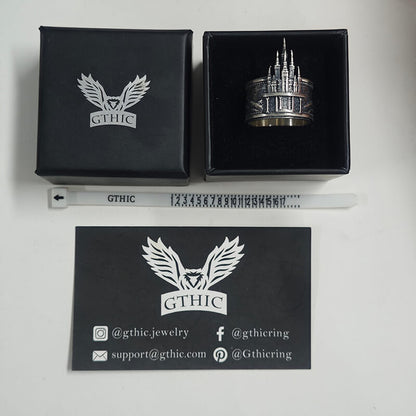 Detailed Castle Design Sterling Silver Ring