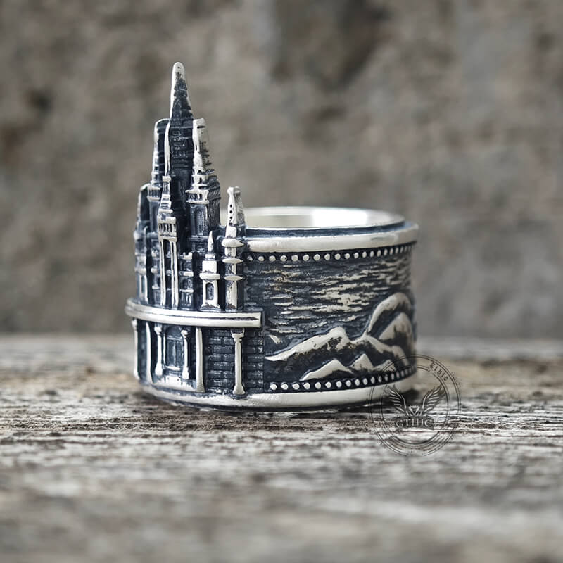 Detailed Castle Design Sterling Silver Ring