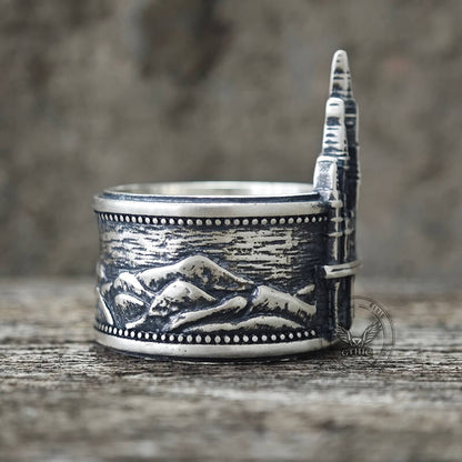 Detailed Castle Design Sterling Silver Ring