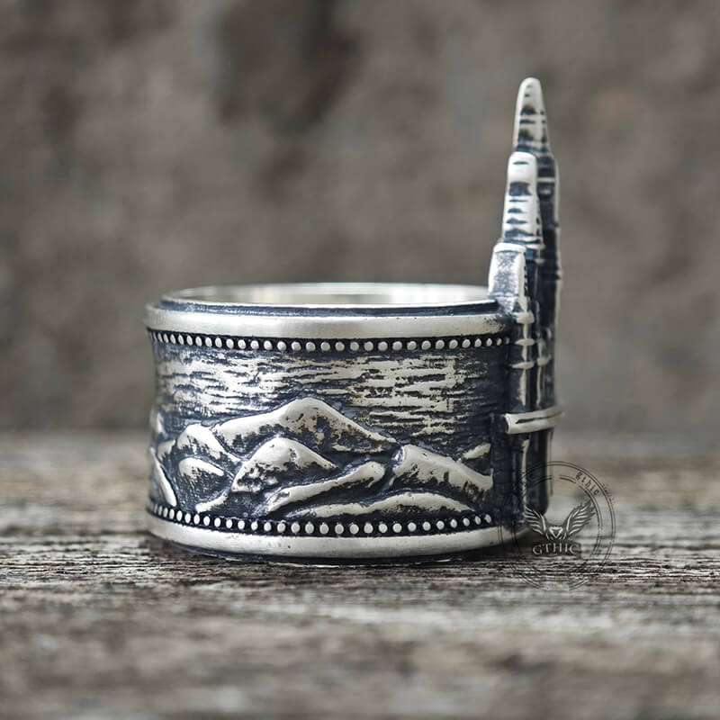 Detailed Castle Design Sterling Silver Ring