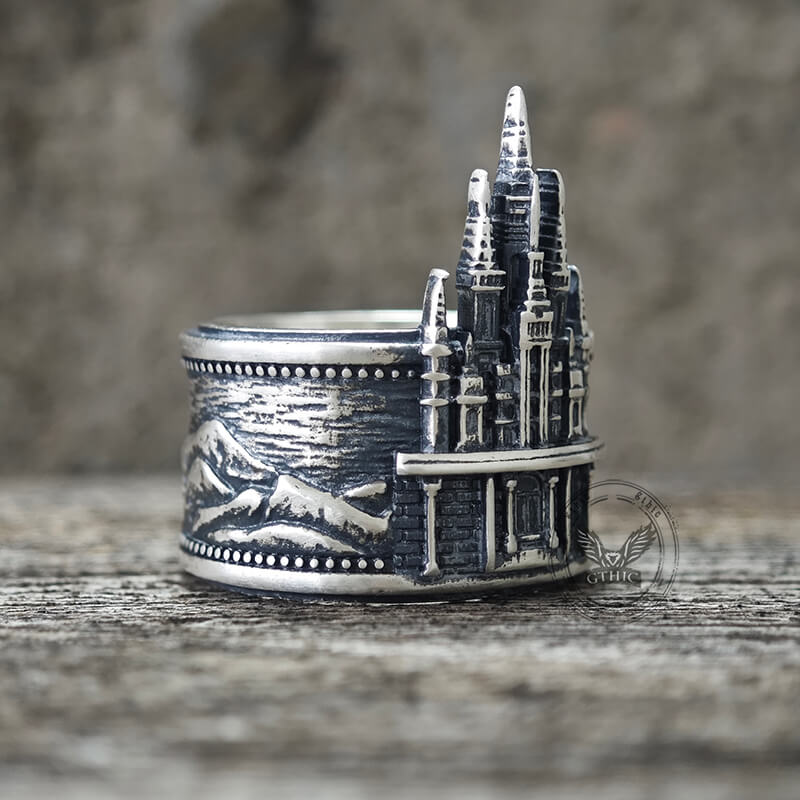 Detailed Castle Design Sterling Silver Ring
