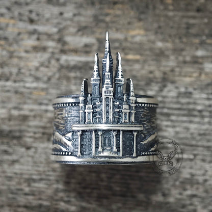 Detailed Castle Design Sterling Silver Ring