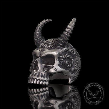Devil Horned Skull Sterling Silver Gothic Ring