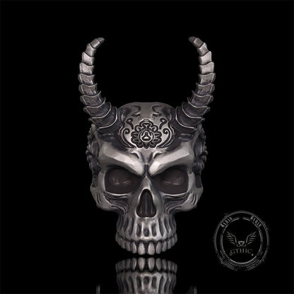 Devil Horned Skull Sterling Silver Gothic Ring