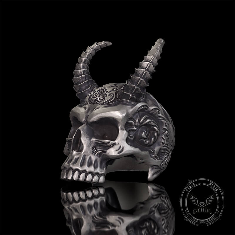 Devil Horned Skull Sterling Silver Gothic Ring