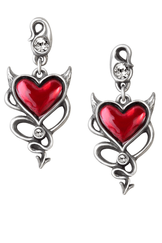 Devil's Heart Pendant Earrings With Crystal Accents
