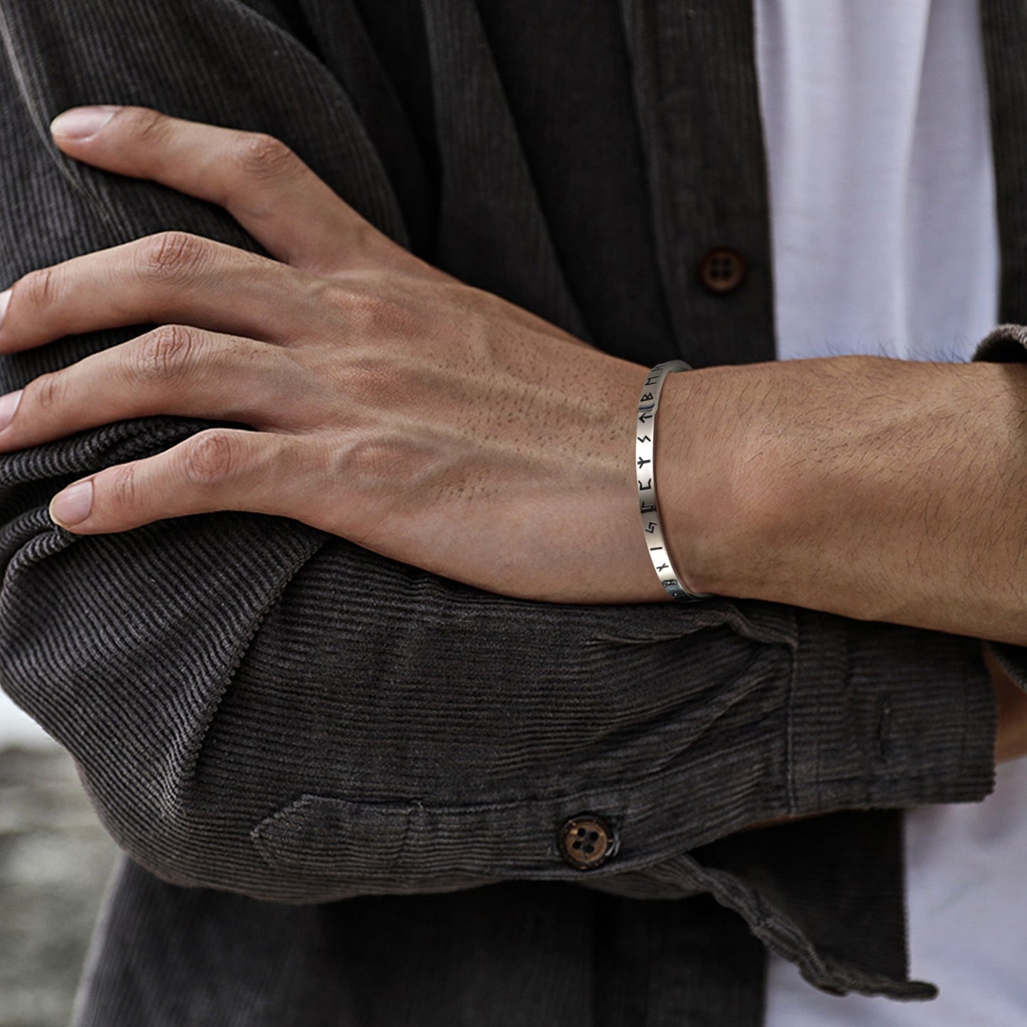 Norse Viking Runes Bangle Cuff Bracelet for