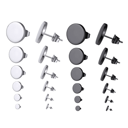 Punk Round Stud Earrings Set for 12 Pairs
