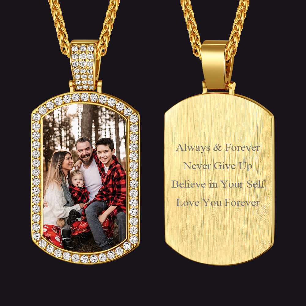 Customized Zirconia Picture Dog Tag Necklace Memorial Gift for