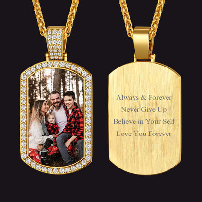Customized Zirconia Picture Dog Tag Necklace Memorial Gift for