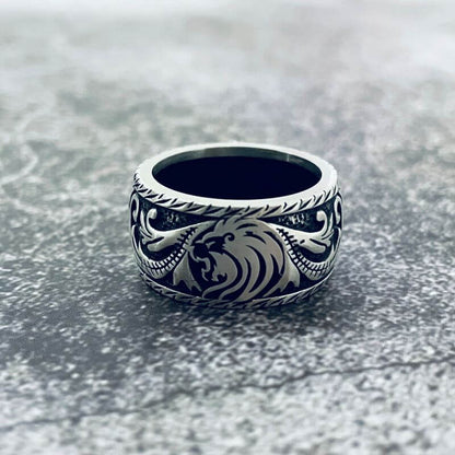 Domineer Lion Head Sterling Silver Animal Ring