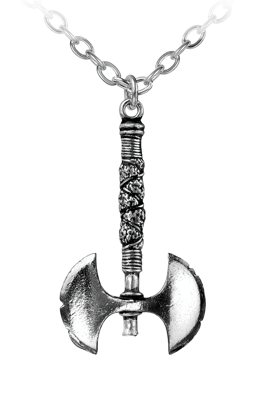 Double Axe Pendant Pewter With Barbarian Edge