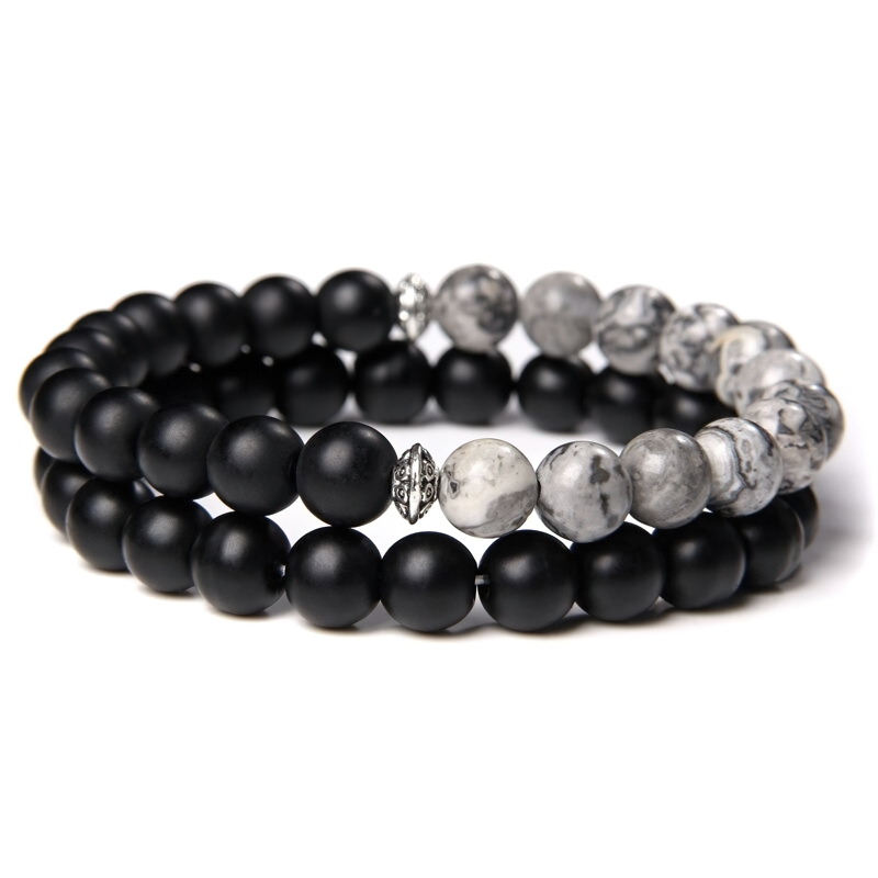 Double Color Bracelet for and / Beads Stone Bangle / Hand Jewelry