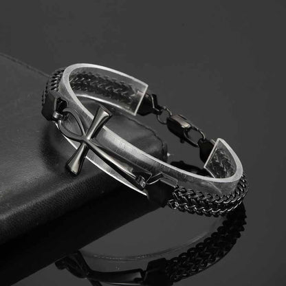 Double-row Chain Ankh Cross Stainless Steel Bracelet