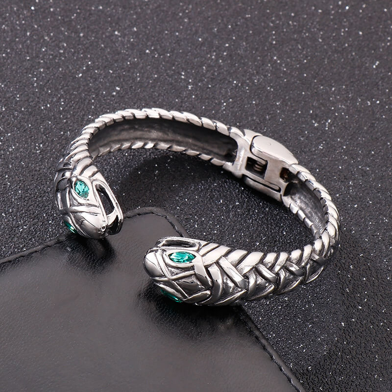 Double Headed Snake Stainless Steel Open Bracelet
