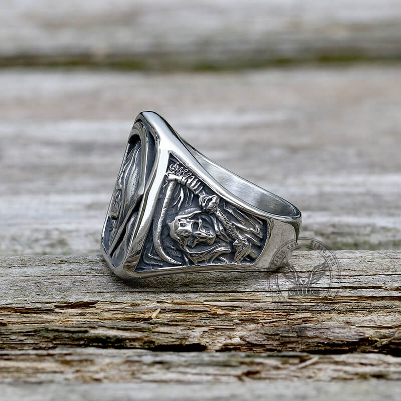 Grim Reaper Skull Stainless Steel Square Ring
