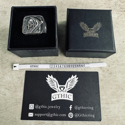 Grim Reaper Skull Stainless Steel Square Ring
