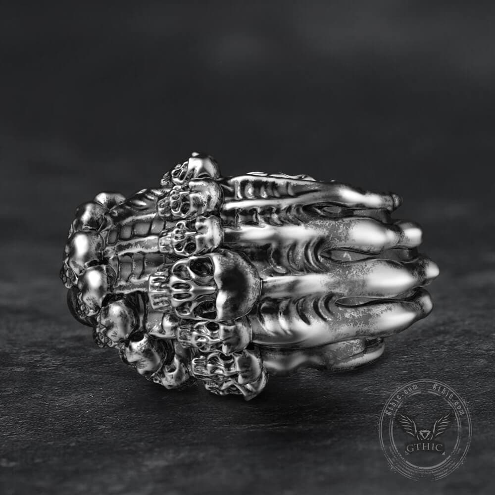 Double Row Skull Claw Sterling Silver Brass Ring