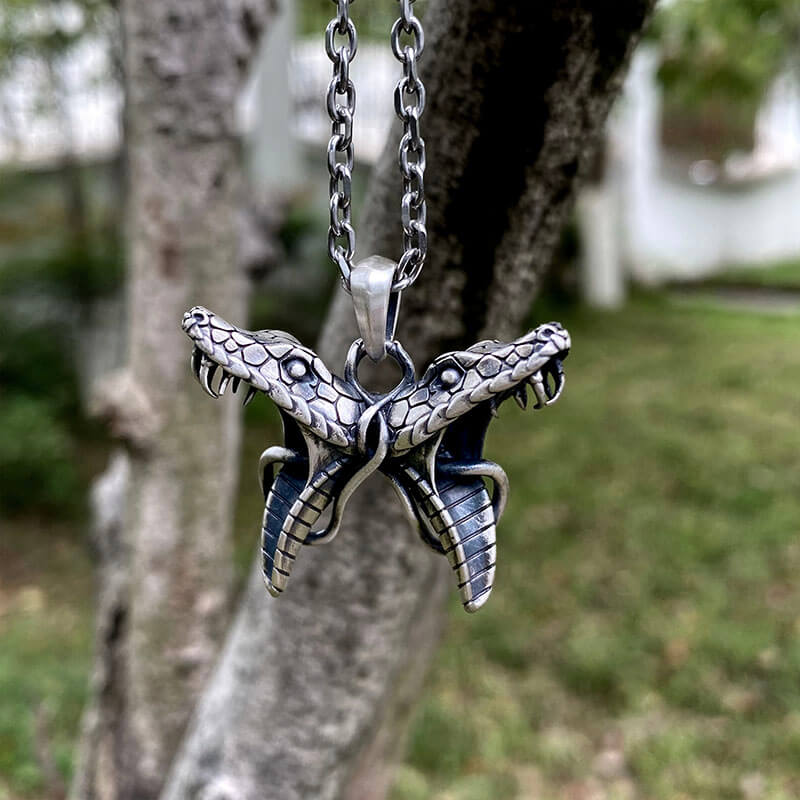 Double Snake Heads Sterling Silver Pendant