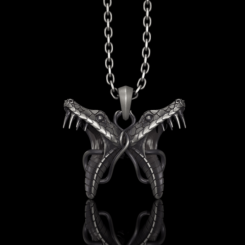 Double Snake Heads Sterling Silver Pendant