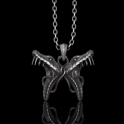 Double Snake Heads Sterling Silver Pendant