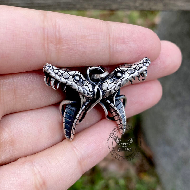 Double Snake Heads Sterling Silver Pendant