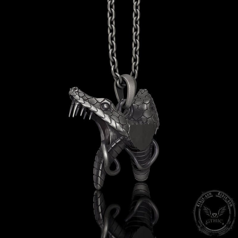 Double Snake Heads Sterling Silver Pendant