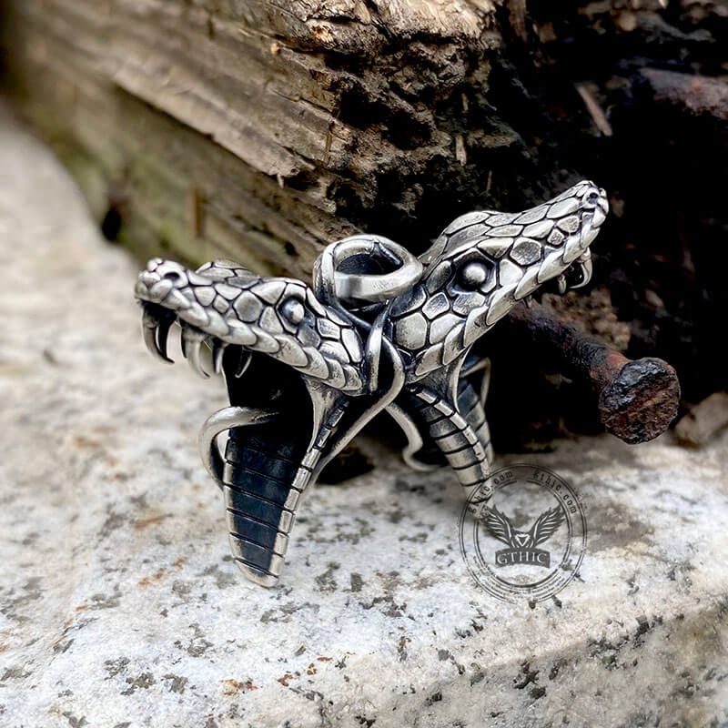 Double Snake Heads Sterling Silver Pendant