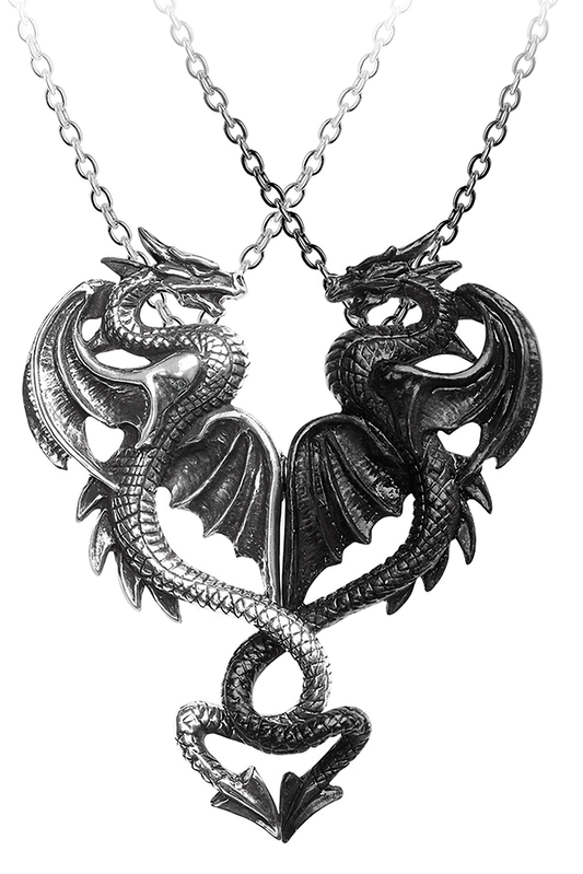 Draconic Heart Pendants With Interlocking Pewter Dragons