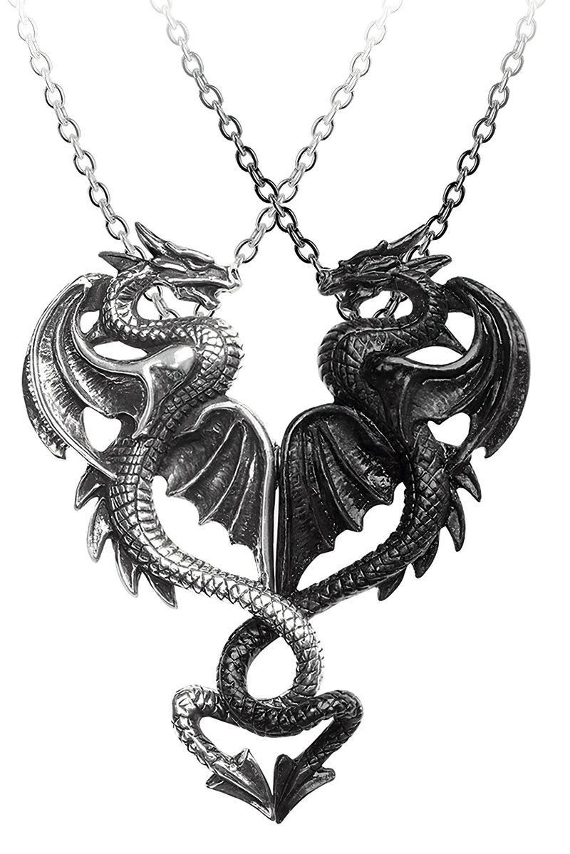 Draconic Heart Pendants With Interlocking Pewter Dragons