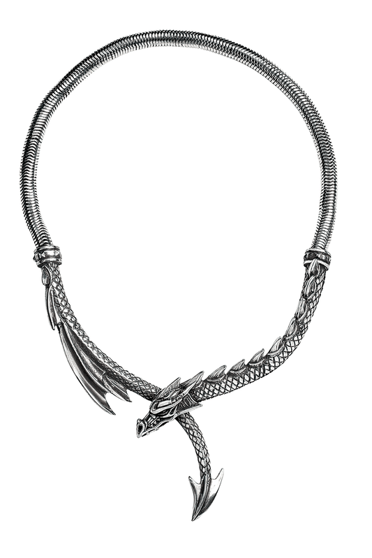 Dragon Necklace With Spined Tail and Pewter Finish