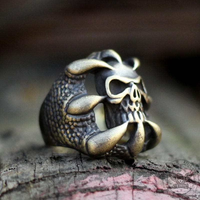 Dragon Claw Brass Sterling Silver Skull Ring