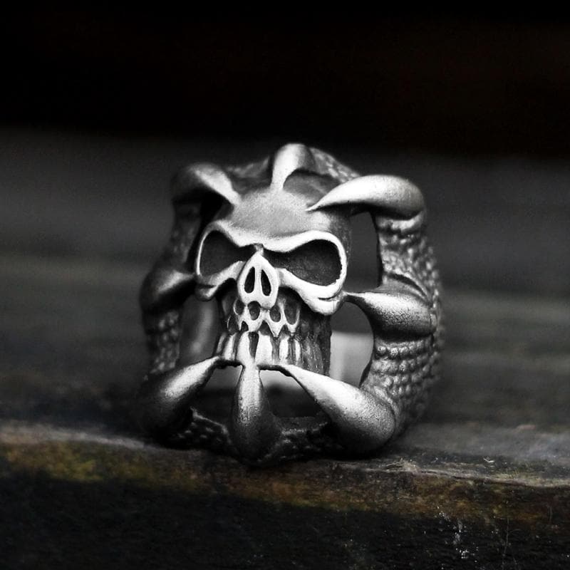 Dragon Claw Brass Sterling Silver Skull Ring