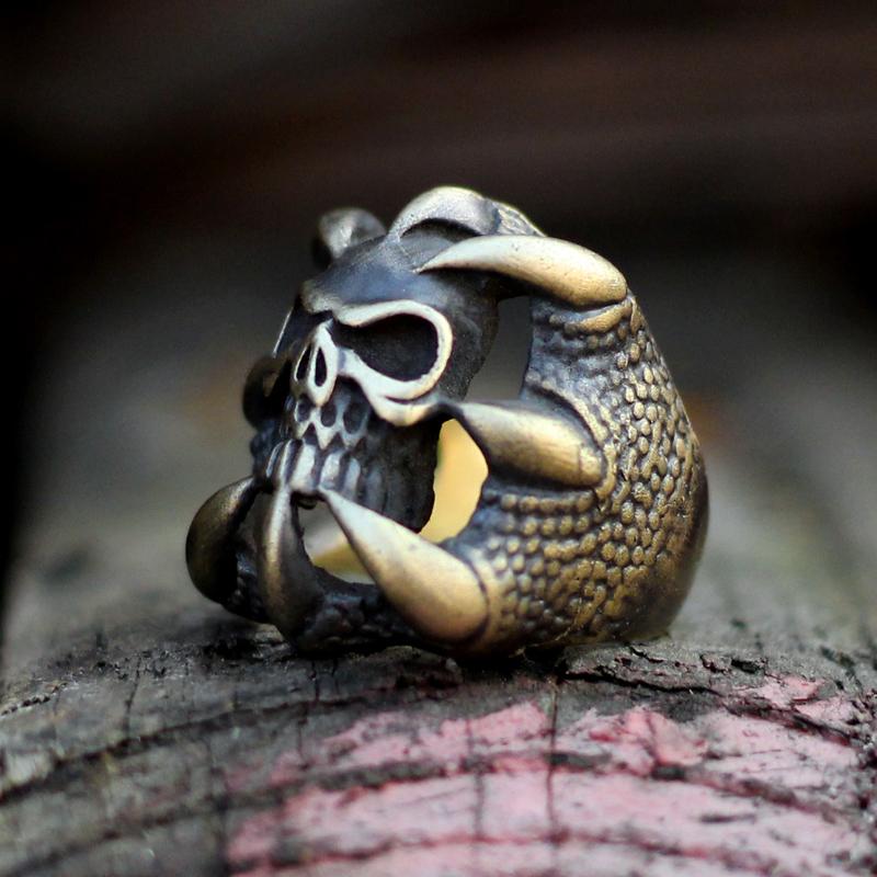 Dragon Claw Brass Sterling Silver Skull Ring