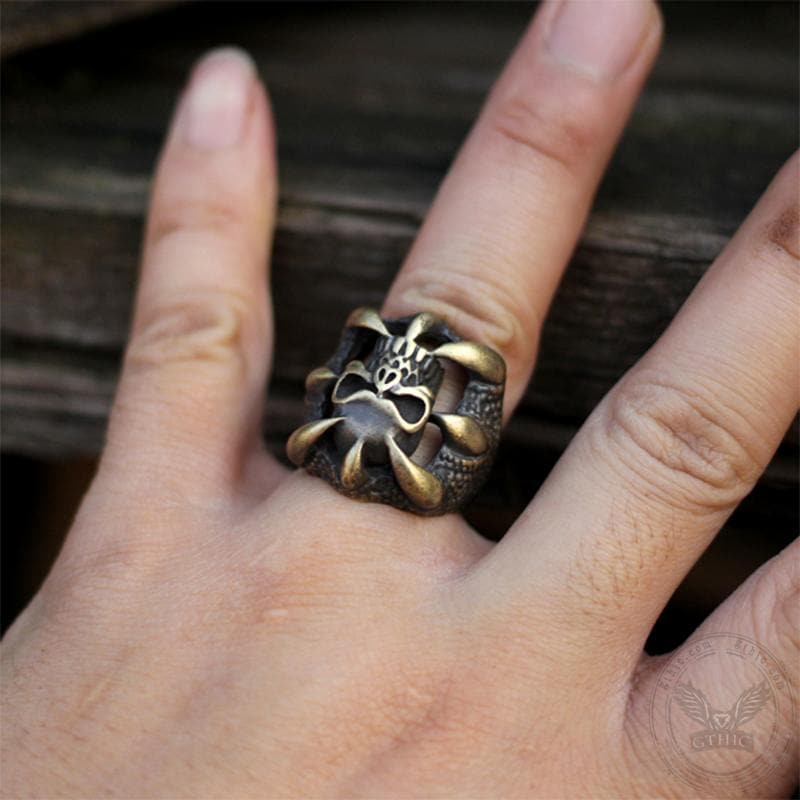 Dragon Claw Brass Sterling Silver Skull Ring