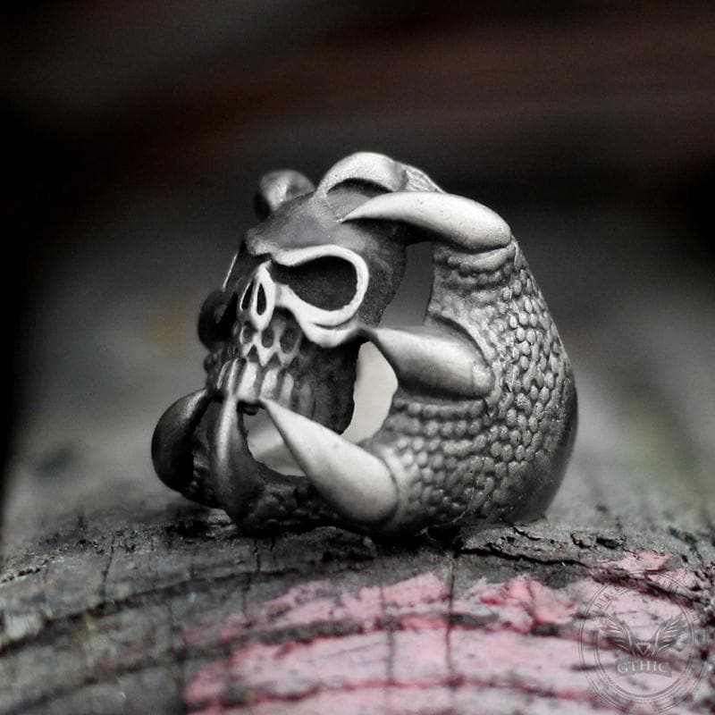 Dragon Claw Brass Sterling Silver Skull Ring