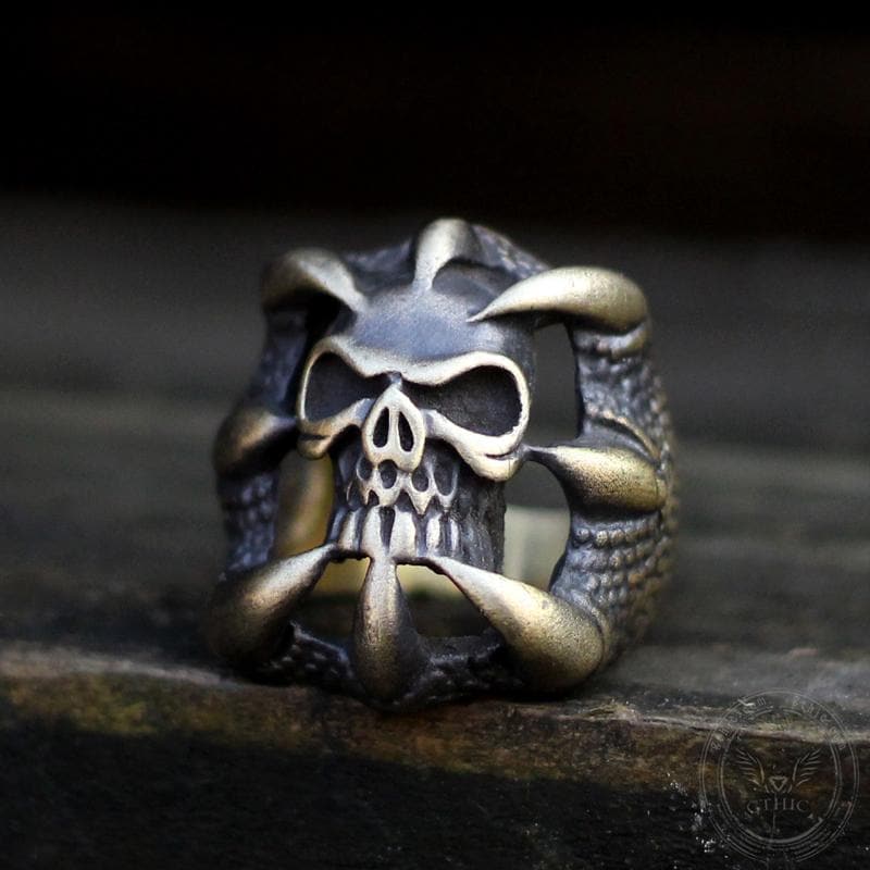 Dragon Claw Brass Sterling Silver Skull Ring
