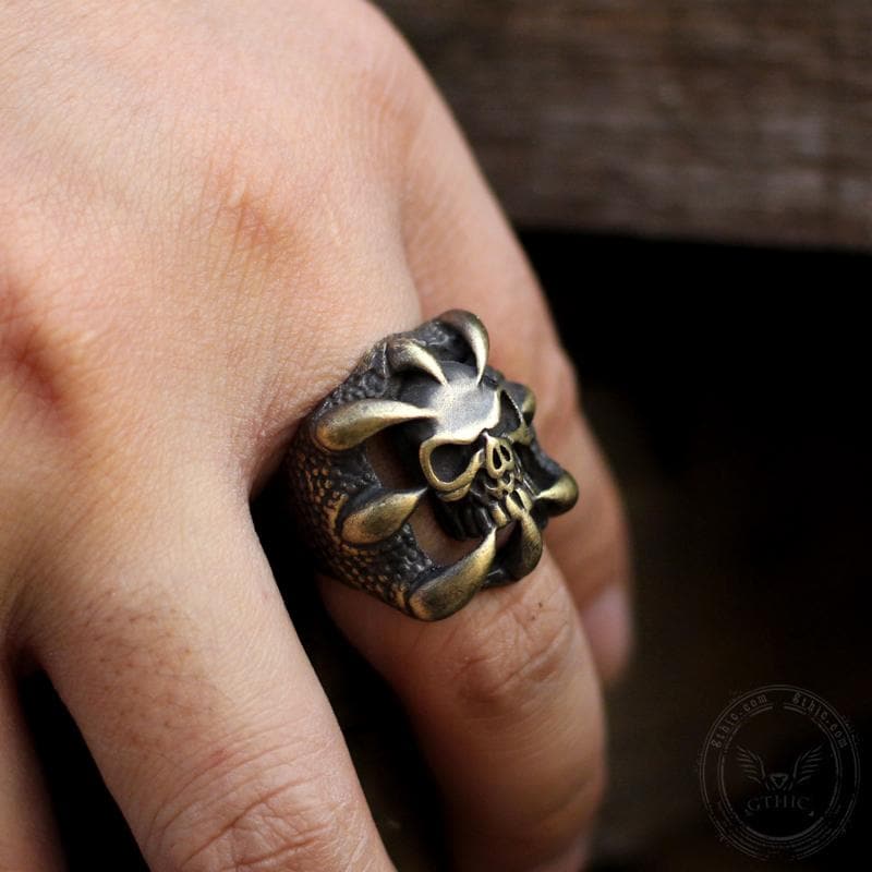 Dragon Claw Brass Sterling Silver Skull Ring