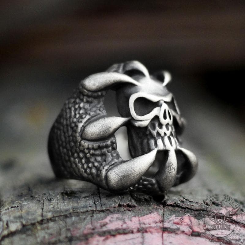 Dragon Claw Brass Sterling Silver Skull Ring