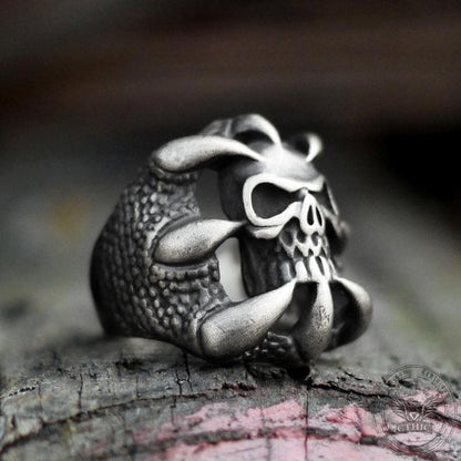 Dragon Claw Brass Sterling Silver Skull Ring