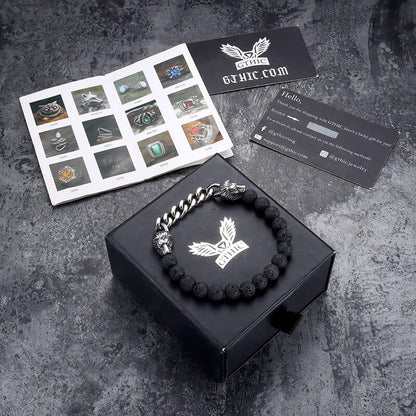 Dragon Head Volcanic Stone Stainless Steel Bead Bracelet