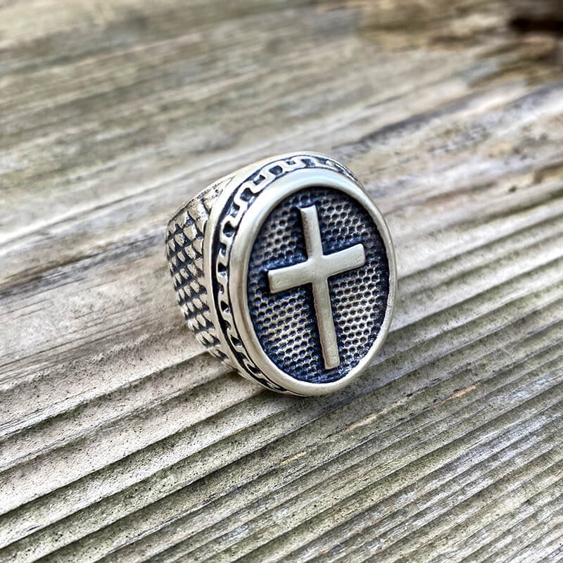 Dragon Scale Pattern Sterling Silver Cross Ring