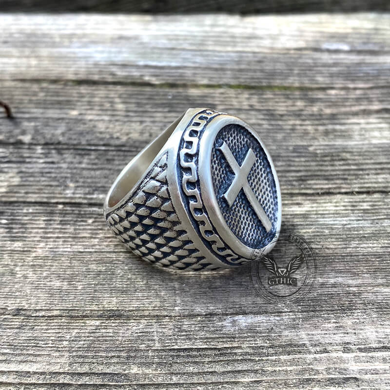 Dragon Scale Pattern Sterling Silver Cross Ring