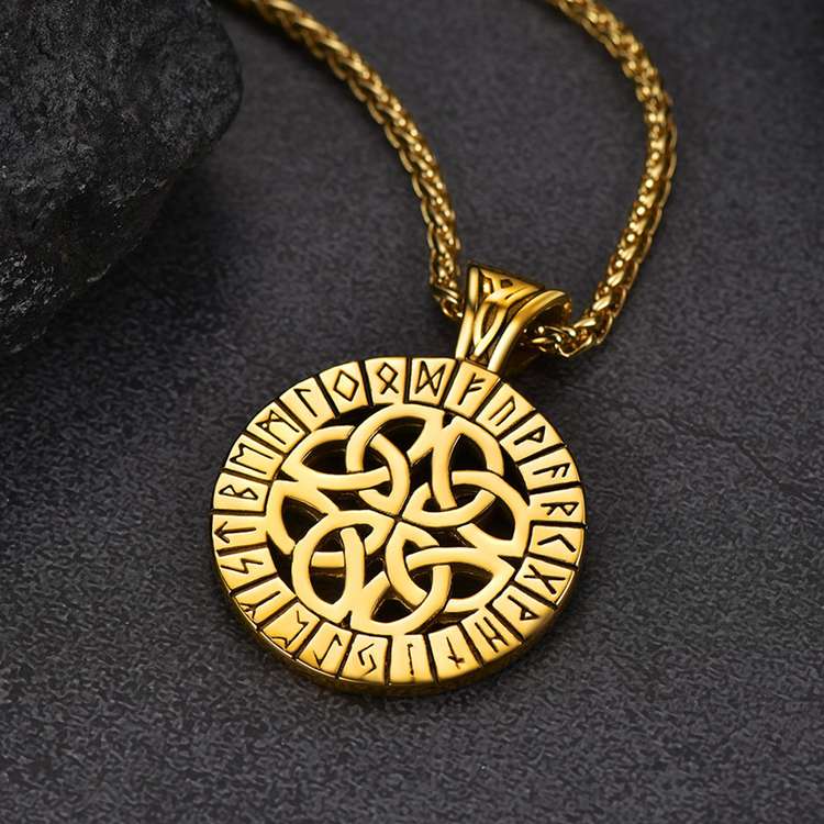 Irish Celtic Knot Necklace With Viking Runes for