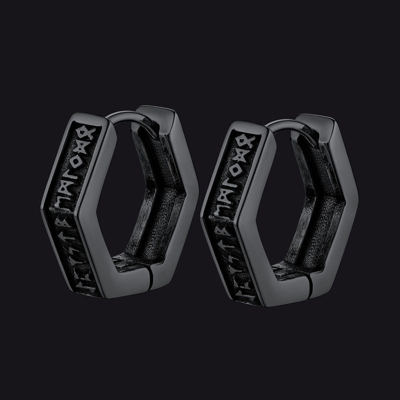 Viking Hexagon Runes Hoop Earrings for
