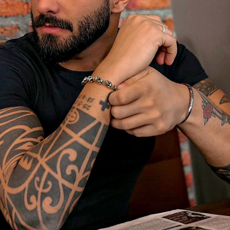 Gothic Linked Chain Skull Bracelet for