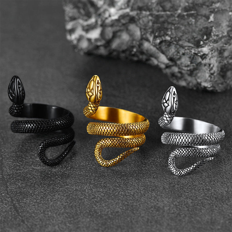 Punk Coiled Snake Stainless Steel Ring for